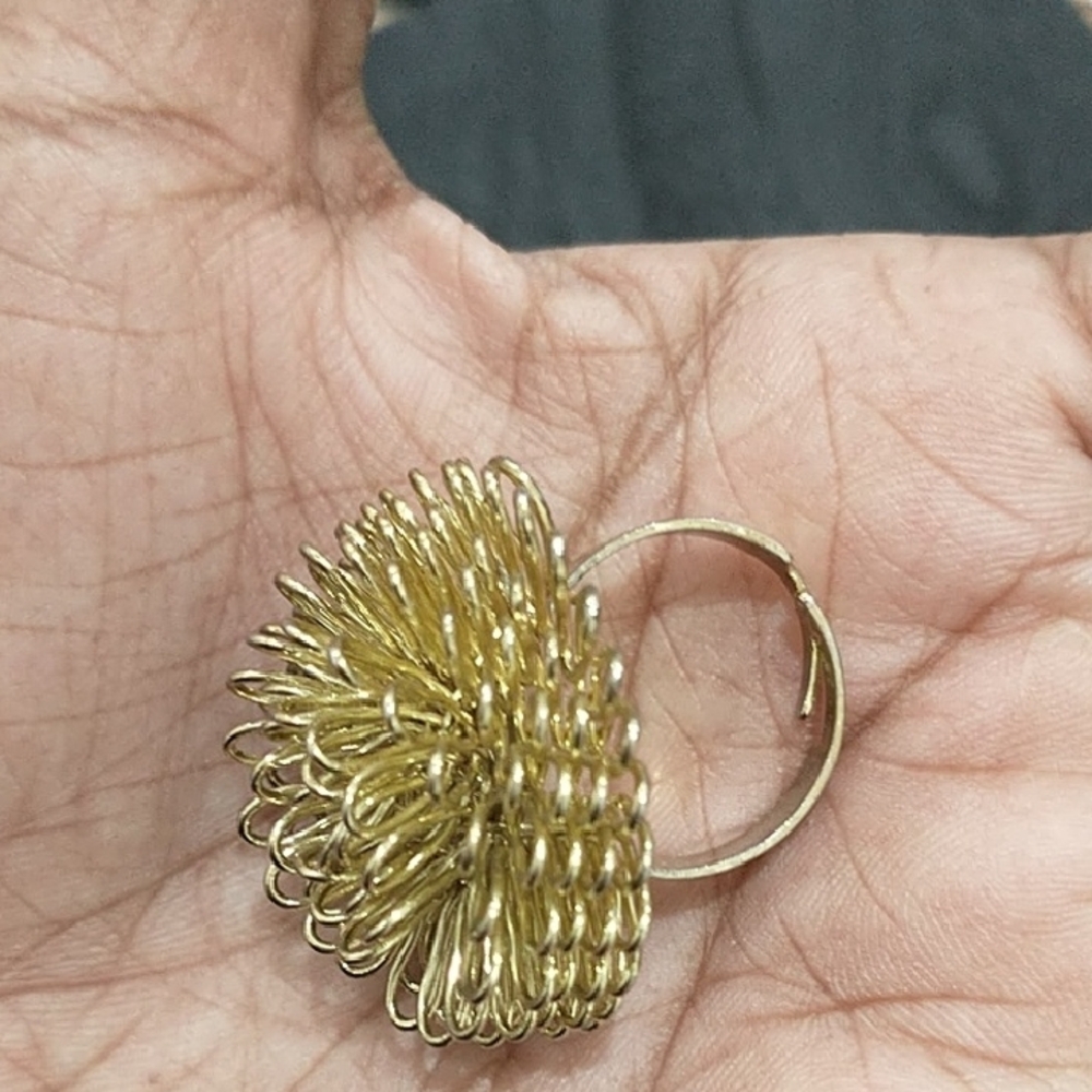 Gold Adjustable Floral Statement Ring - image 5